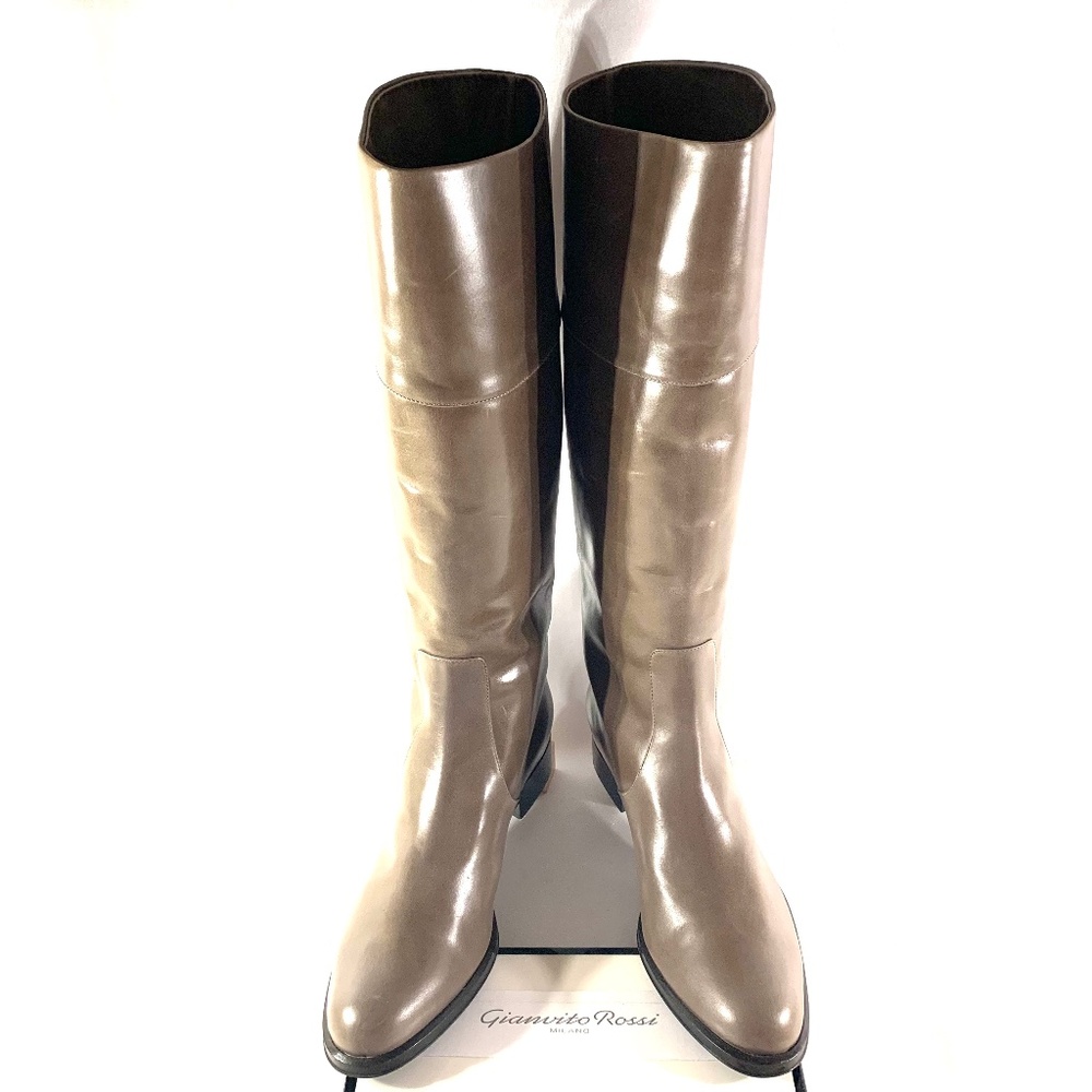 Gianvito Rossi Tall Knee-High Riding Boot in Grey Green Taupe Leather size 9.5
